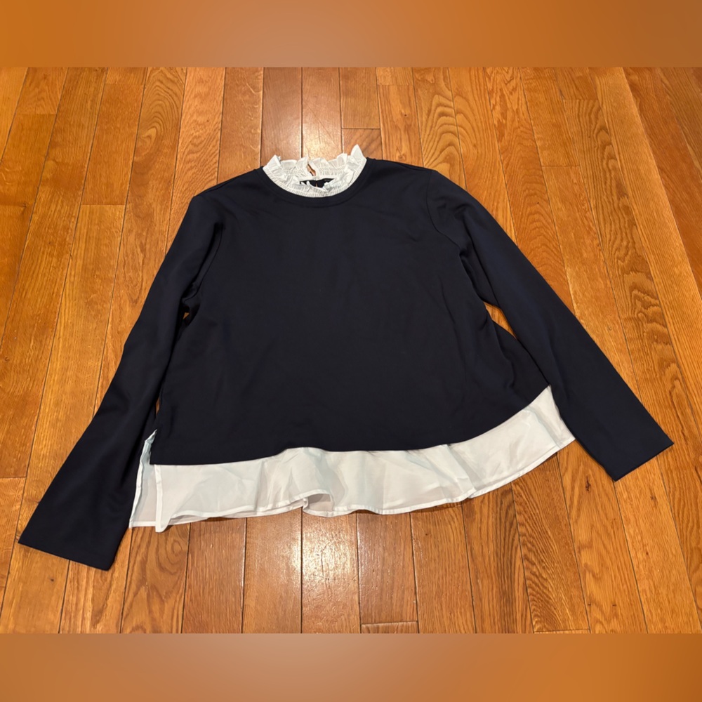 Ann Taylor Navy Blouse with White Trim layered  look X-Large XL